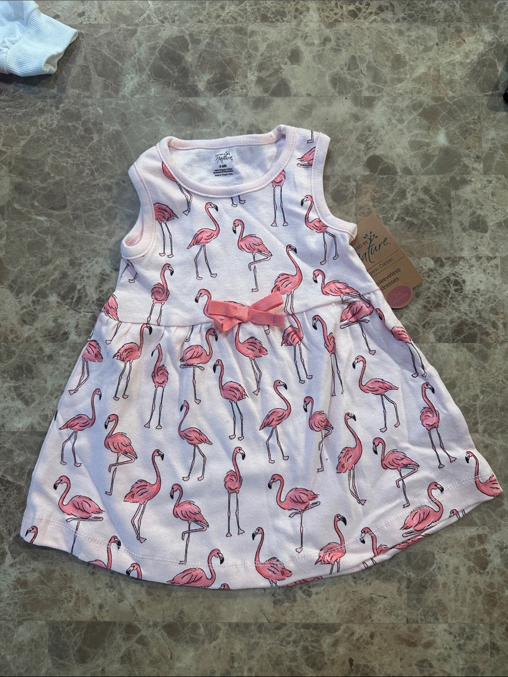 Girls Pink Flamingo Bow-Accent Casual Dress